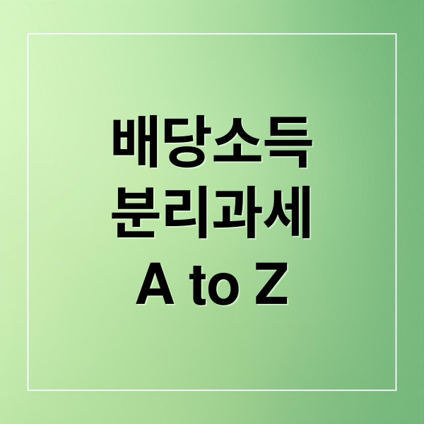 배당소득
분리과세
A to Z (배당소득 분리과세 투자 방법)
