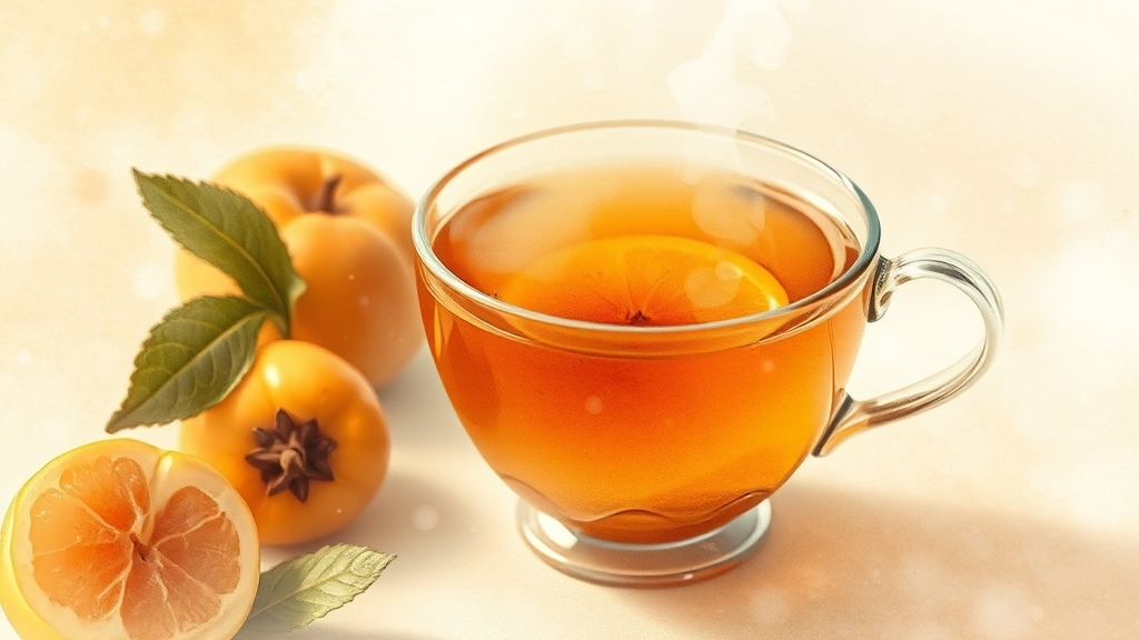 모과차 효능: 감기 예방과 목 건강 (watercolor 스타일)