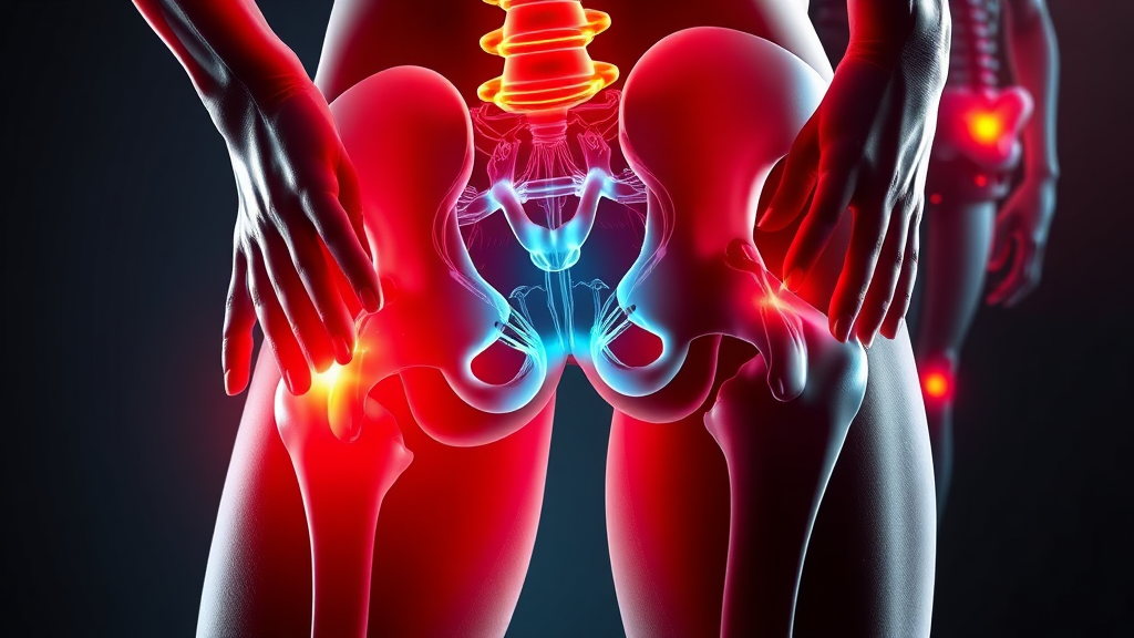 고관절 통증의 다양한 증상: 뻐근함부터 욱신거림까지 (realistic 스타일)
