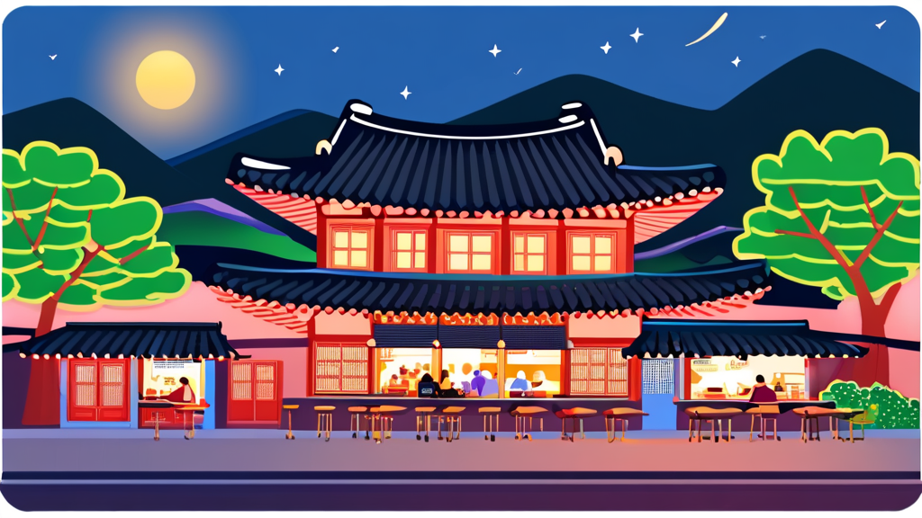경복궁 야경 맛집: 미식과 낭만을 동시에 (cartoon 스타일)