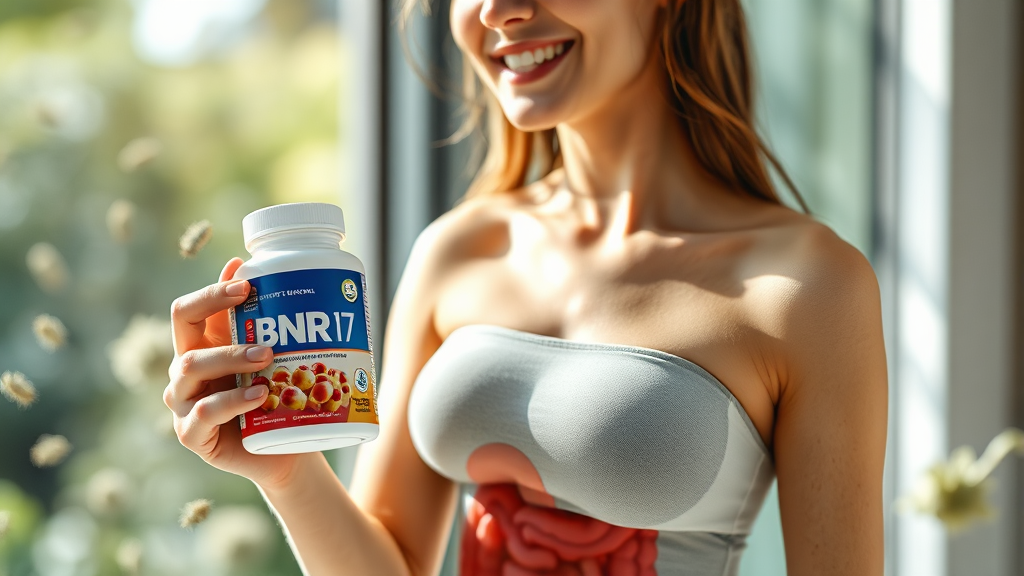 비에날17 유산균 주요 효능 (realistic 스타일)