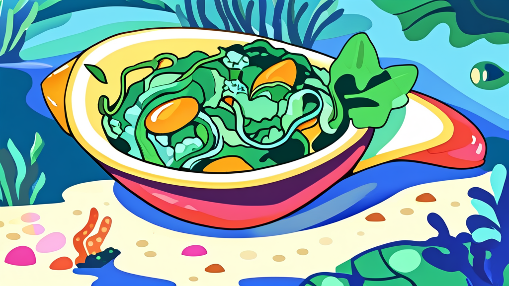 바다의 보물 톳: 건강 요리로 즐기기 (cartoon 스타일)