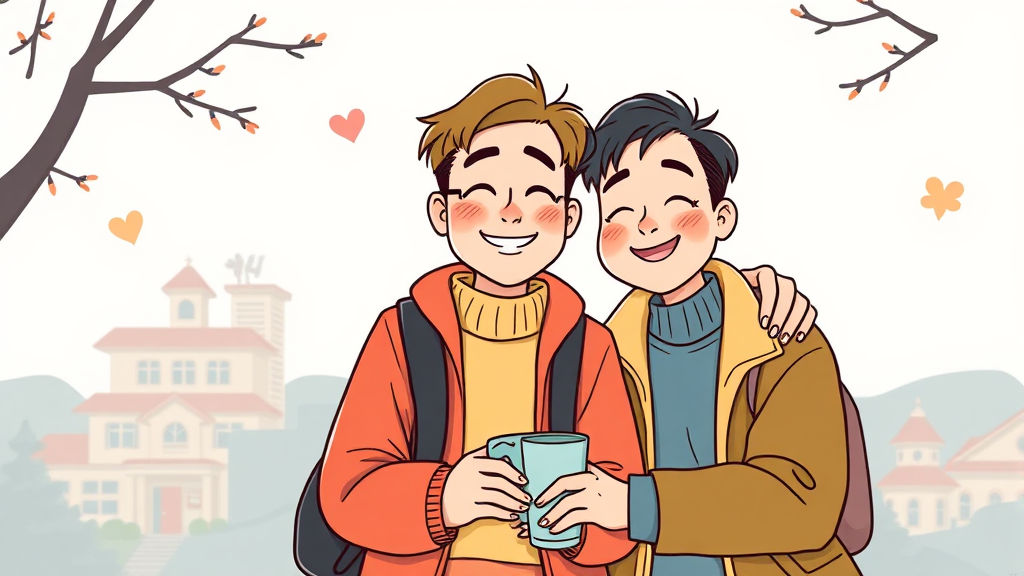 과거 사진과 메시지로 재조명되는 우정 (cartoon 스타일)