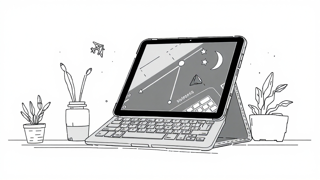 기능성 케이스: 키보드, 거치 기능 (illustration 스타일)