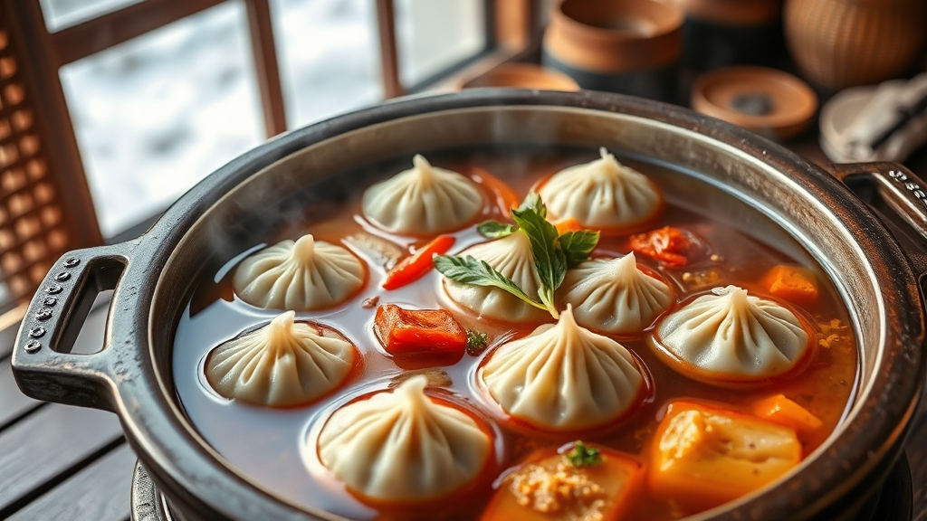 황해도 김치만두전골, 완벽한 구성 (realistic 스타일)