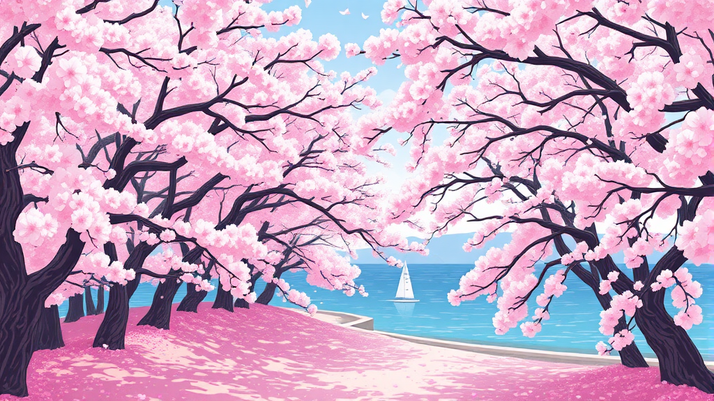 부산 벚꽃 명소 TOP 5 (illustration 스타일)