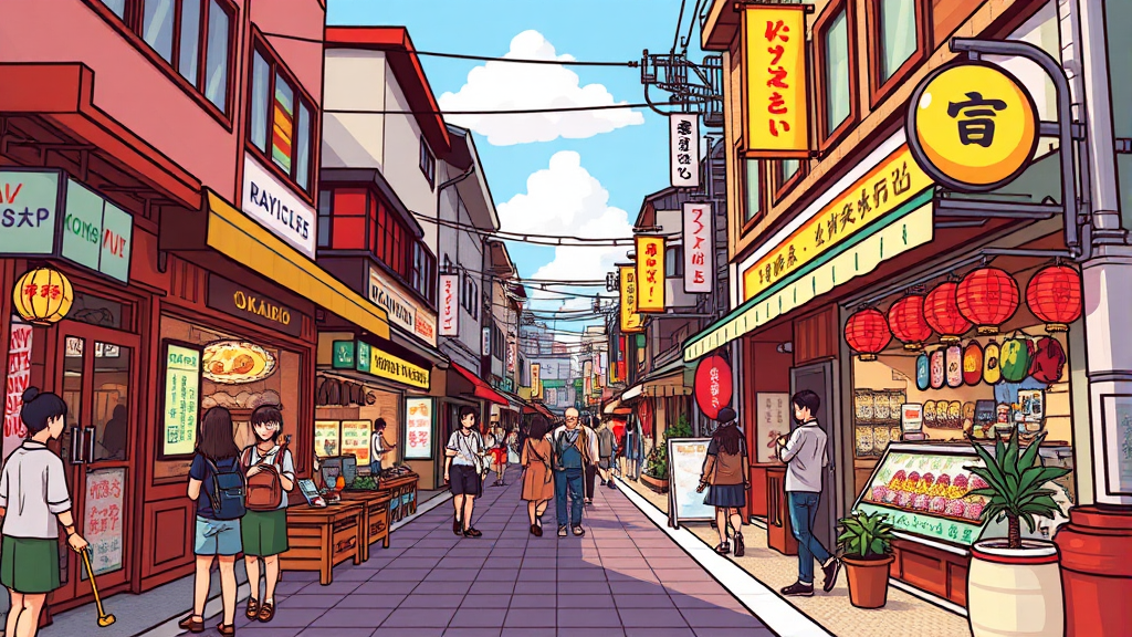 마쓰야마 쇼핑 명소 (cartoon 스타일)