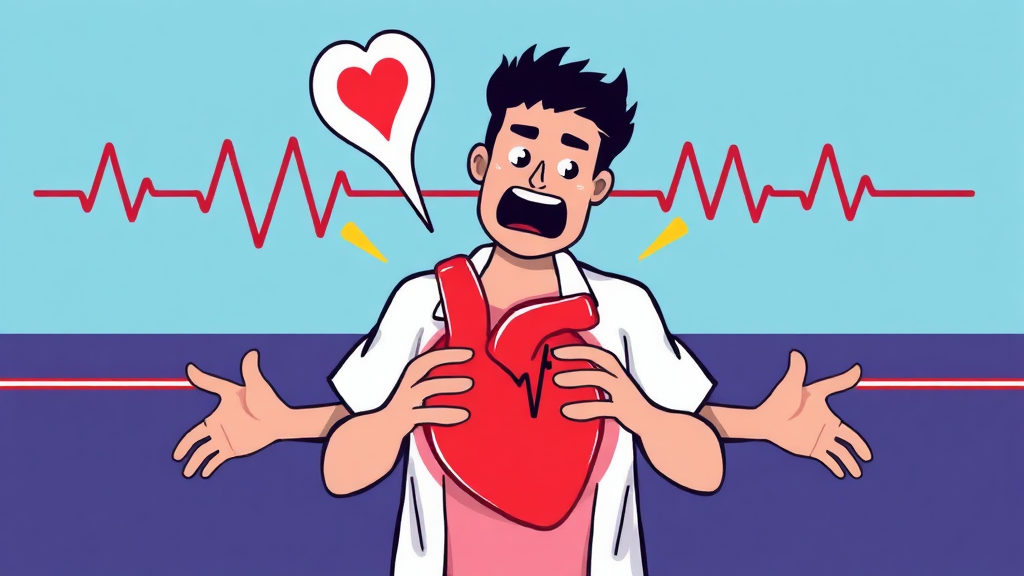 브루가다 증후군 증상: 가슴 두근거림부터 실신까지 (cartoon 스타일)