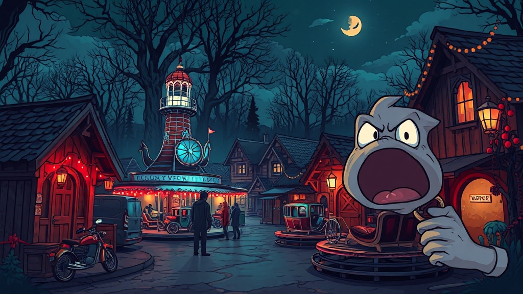 스릴 넘치는 공포 체험 & 놀이기구 (cartoon 스타일)