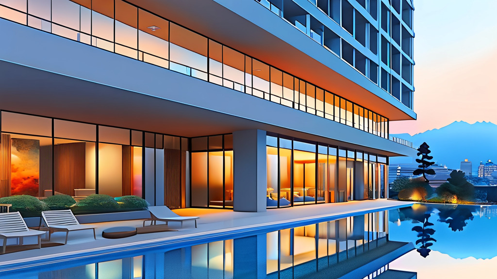 호텔 시설 및 객실 상세 정보 (watercolor 스타일)