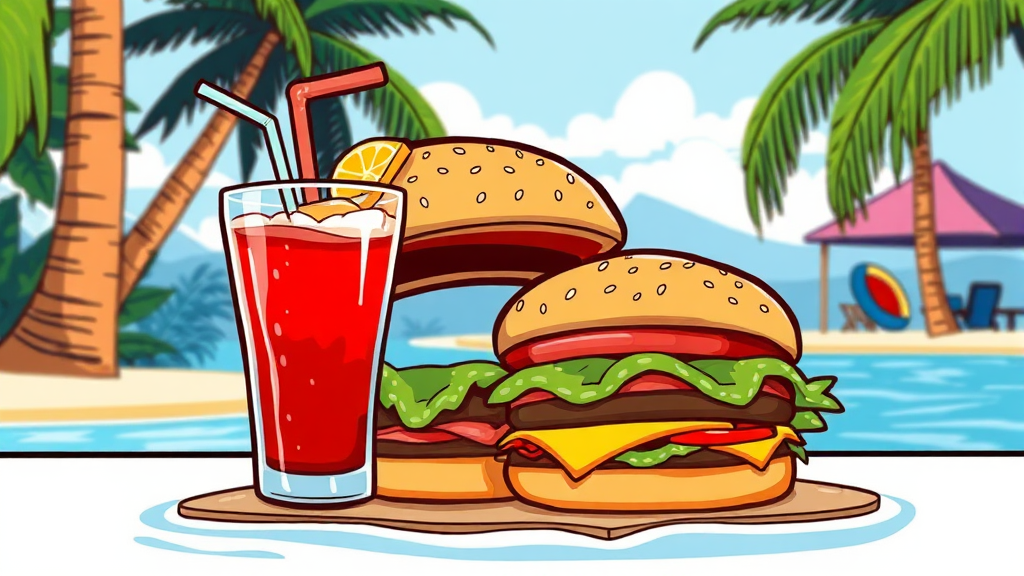 꿀맛 같은 휴식! 캐리비안 베이 맛집 탐방 (cartoon 스타일)