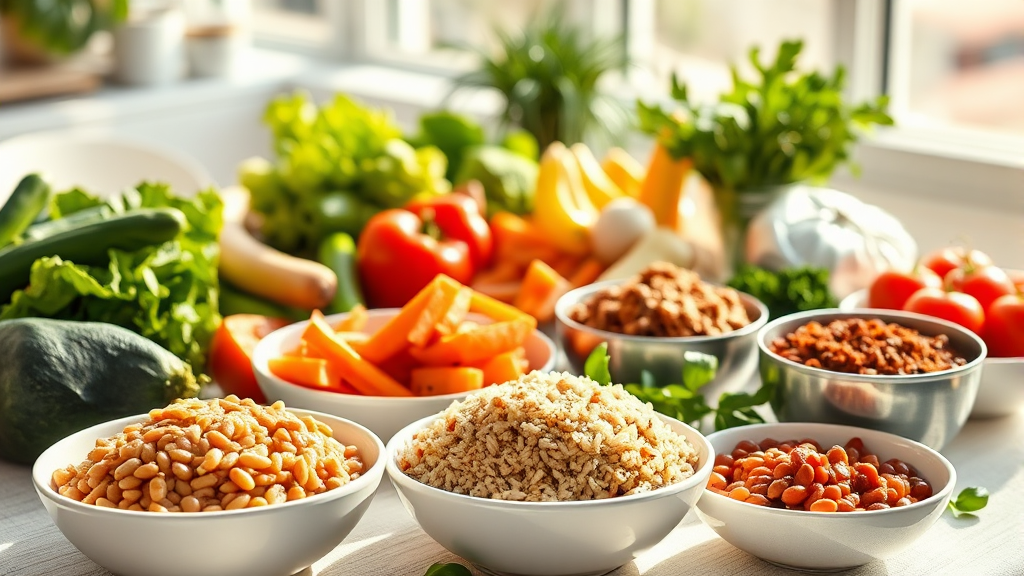 저속노화 식단 추천 식품 (realistic 스타일)