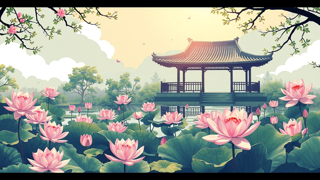 세미원: 연꽃 정원의 향연 (illustration 스타일)