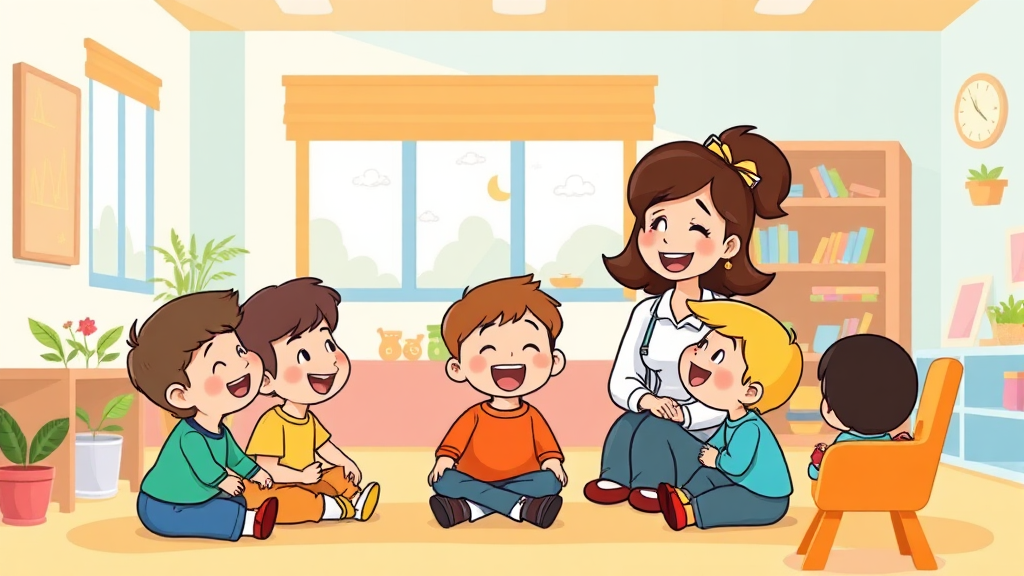 보육료 및 교사 처우 개선 (cartoon 스타일)