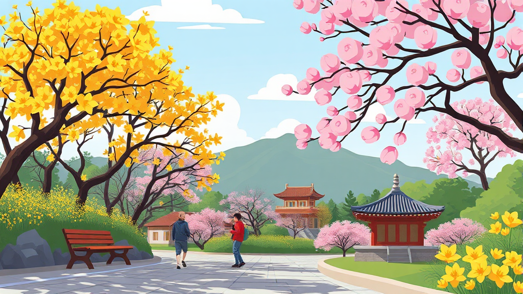 따뜻한 봄날, 서울에서 즐기는 다채로운 경험 (cartoon 스타일)