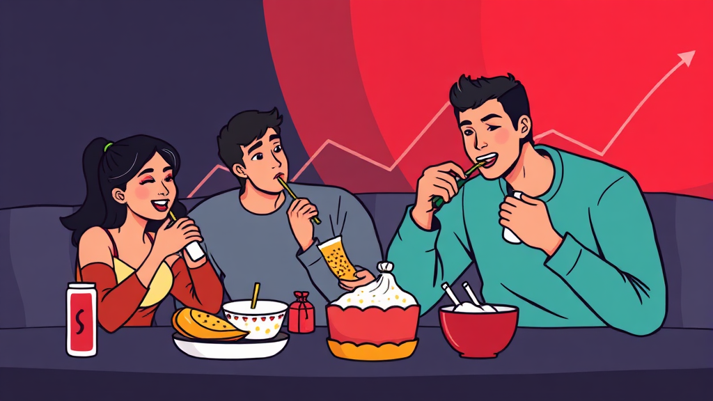 당뇨병의 주요 원인: 식습관과 생활 습관 (cartoon 스타일)