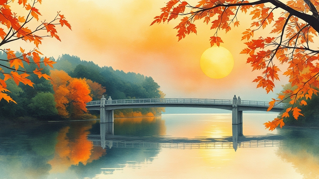 덕진공원, 호수와 단풍의 조화 (watercolor 스타일)