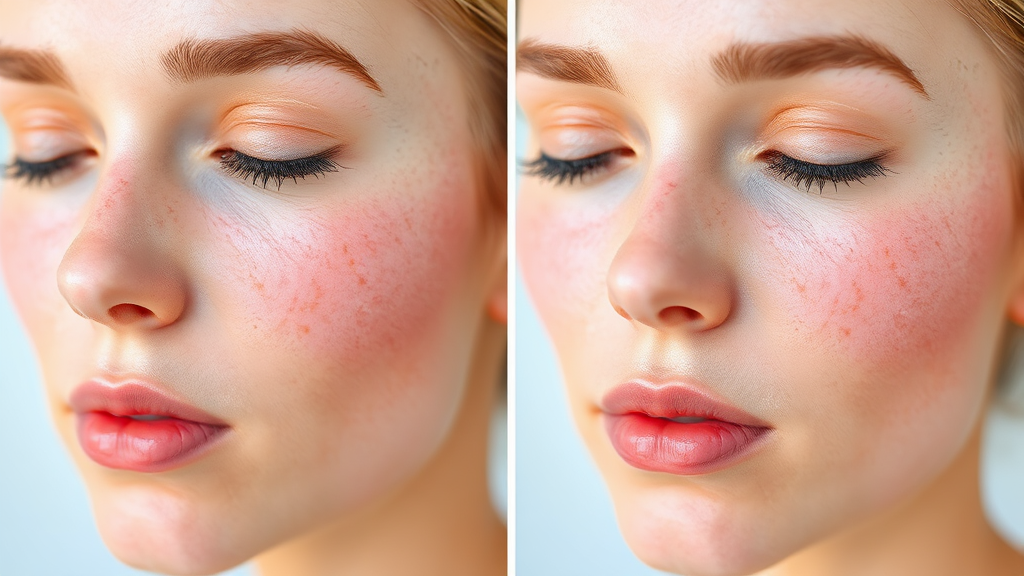 사용 전후 비교: 기미·잡티 개선 효과 (watercolor 스타일)