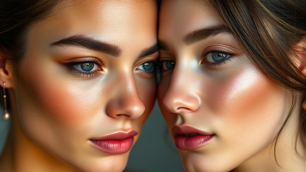 듀이핏 vs 새틴핏 비교 (realistic 스타일)