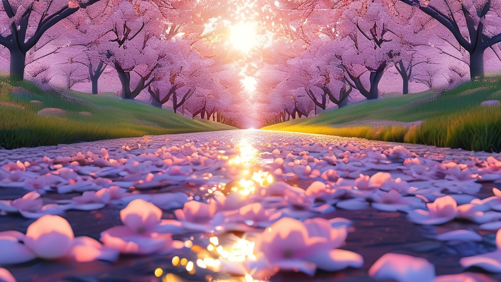 운천저수지: 벚꽃과 함께하는 낭만 (realistic 스타일)