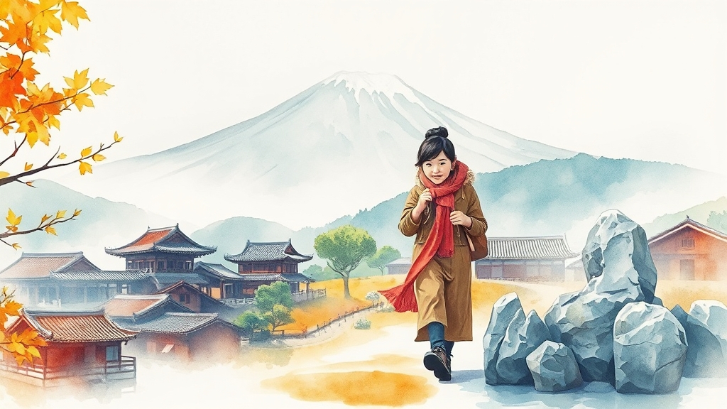 전통 여행지, 역사와 문화 체험 (watercolor 스타일)