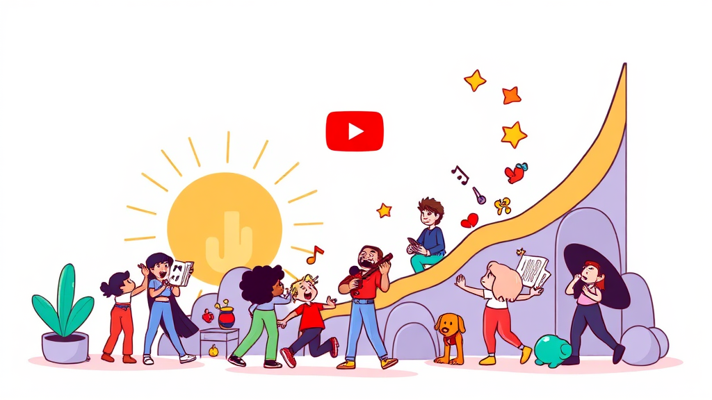 유튜브 뮤직, 인기 비결은? (cartoon 스타일)