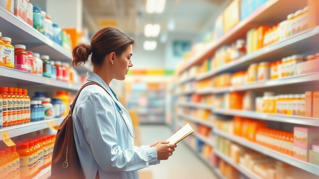 창고형 약국 가격 비교 (watercolor 스타일)