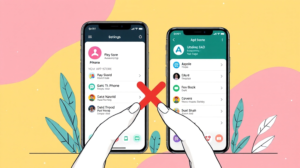안드로이드 & iOS 자동 업데이트 차단법 (illustration 스타일)