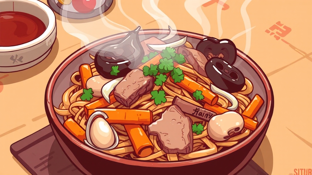 재료 볶기 비법 (cartoon 스타일)