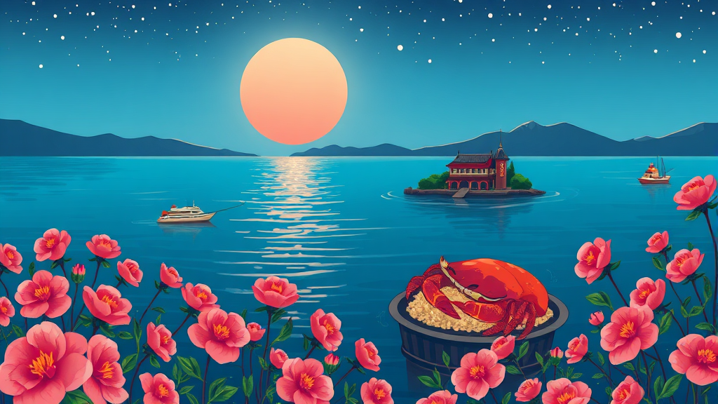 여수: 낭만 밤바다와 오동도의 봄 (cartoon 스타일)