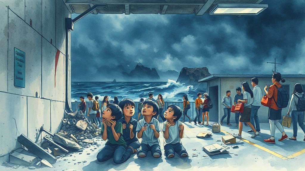 지진 발생 시 행동 요령 (watercolor 스타일)