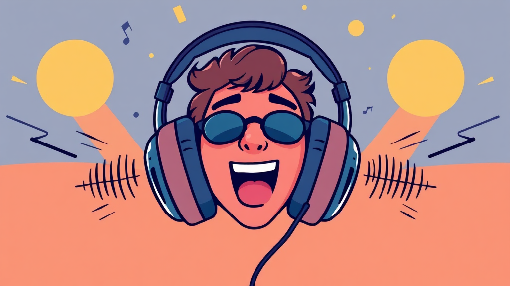 압도적인 몰입감: 향상된 노이즈 캔슬링과 음질 (cartoon 스타일)