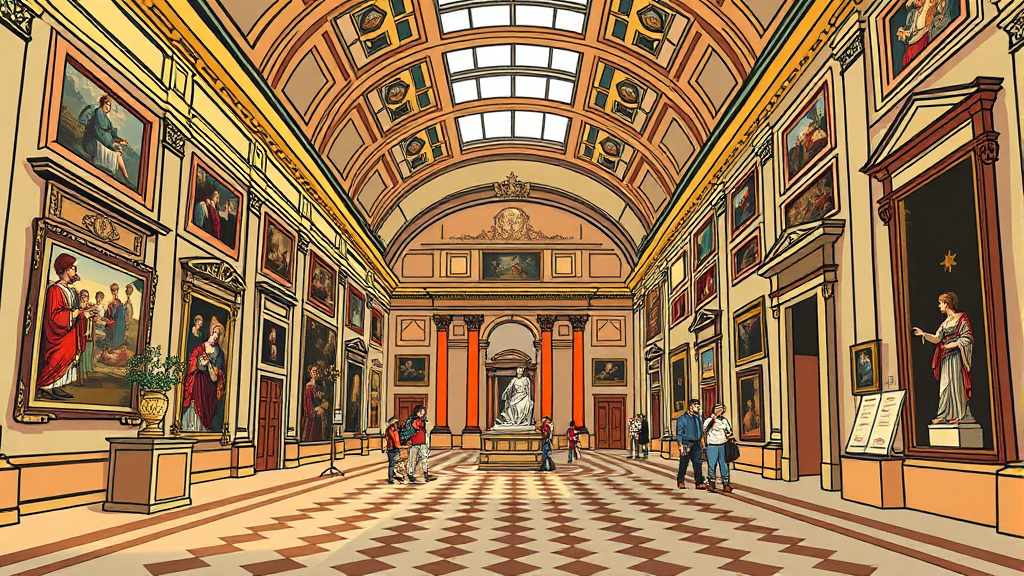 우피치 미술관 효율적인 관람 동선 및 팁 (cartoon 스타일)