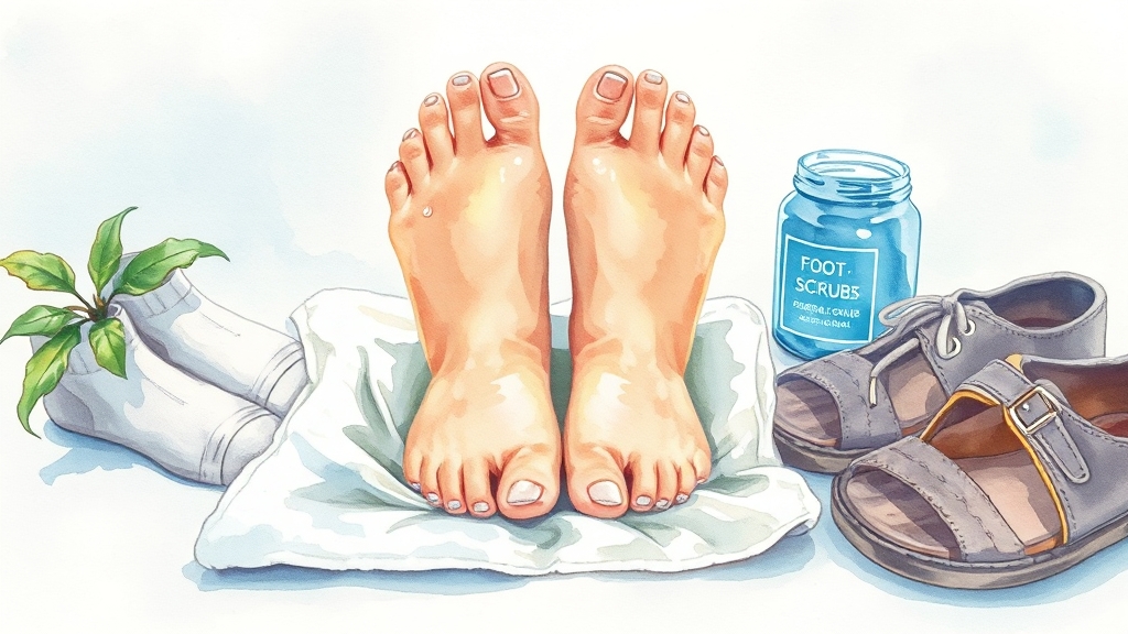 일상 속 발 관리 습관: 청결 유지 (watercolor 스타일)