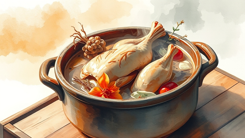 삼계탕, 어떤 효능이 있을까? (watercolor 스타일)