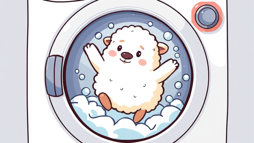 패딩 세탁기 사용 방법 (cartoon 스타일)