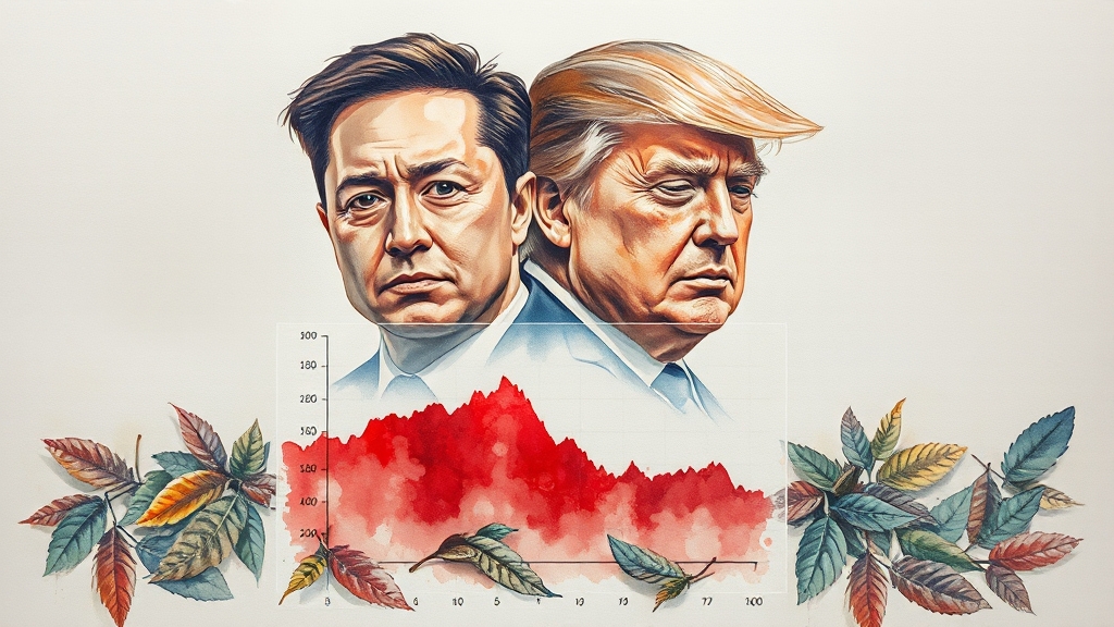 일론 머스크와 트럼프의 갈등이 주가에 미친 영향 (watercolor 스타일)