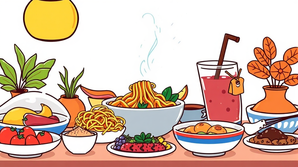 조식 뷔페, 맛은 어떨까요? (illustration 스타일)