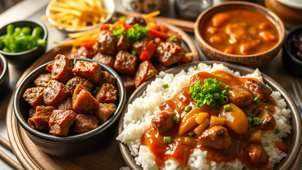 옥천집 대표 메뉴 상세 분석: 돼지두루치기부터 소불고기까지 (realistic 스타일)