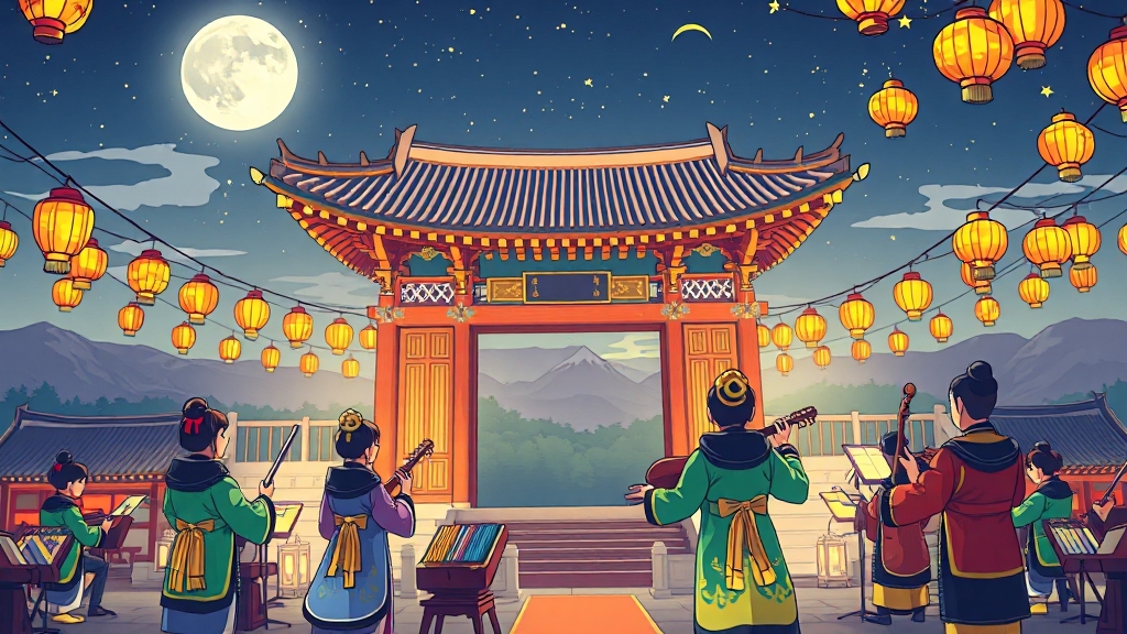 특별 행사 및 경회루 관람 (cartoon 스타일)