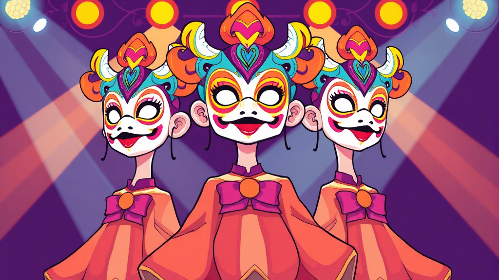 마스크걸즈 무대 및 퍼포먼스 분석 (cartoon 스타일)