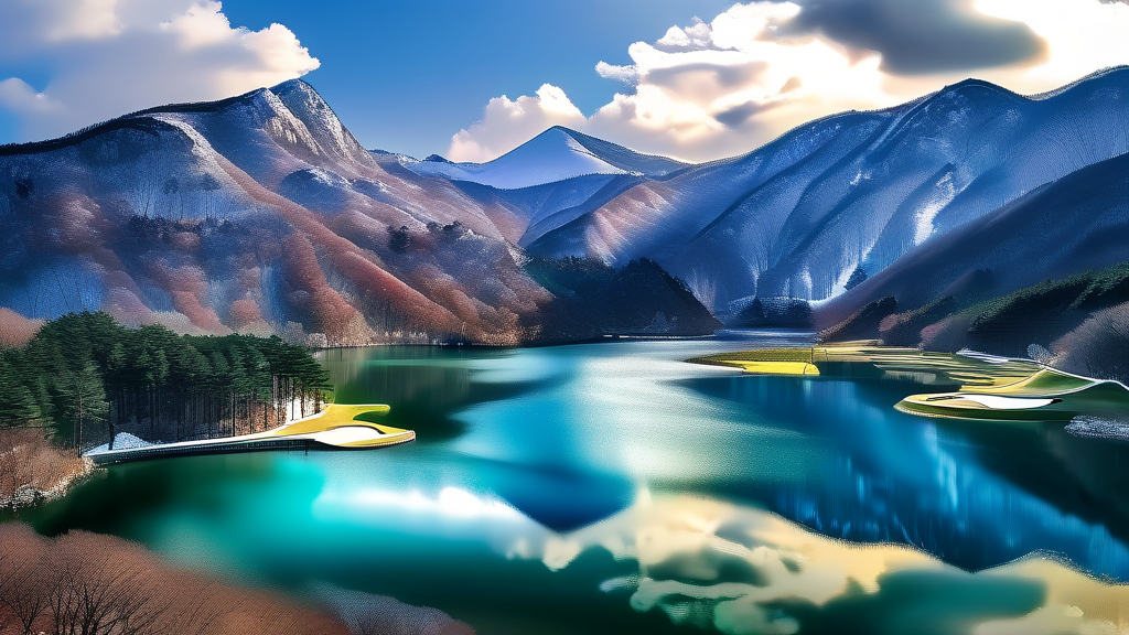 백두산 북파 코스: 천지, 장백폭포, 소천지 (realistic 스타일)