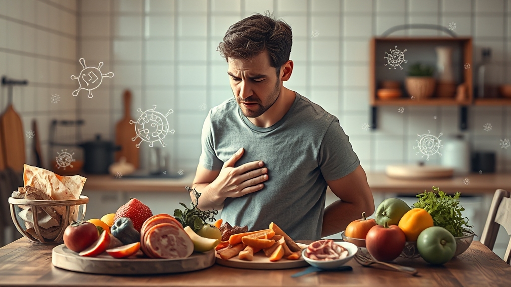 장염, 배탈, 식중독 차이점 (realistic 스타일)