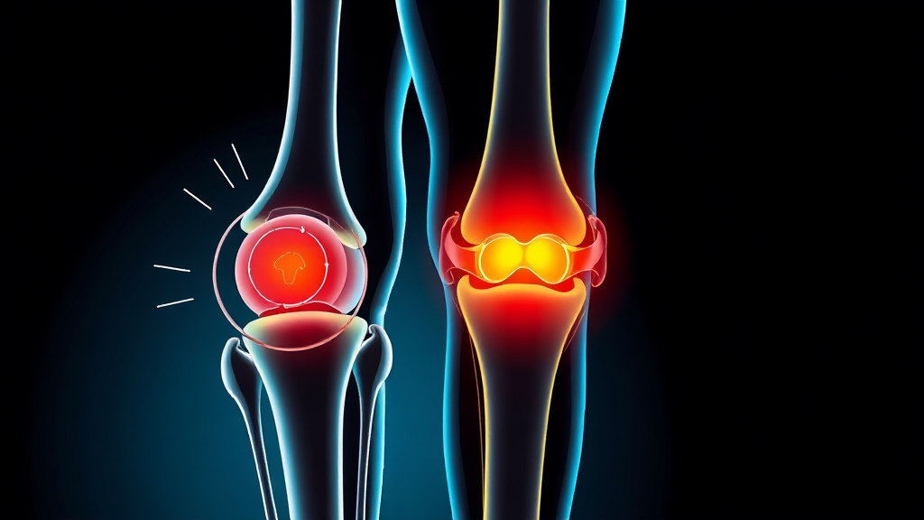 무릎 통증의 다양한 원인: 연골부터 근육 불균형까지 (illustration 스타일)