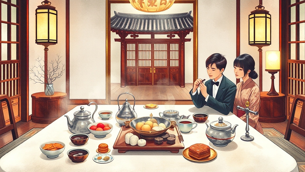 궁중 다과와 차, 어떤 메뉴가 있나요? (illustration 스타일)