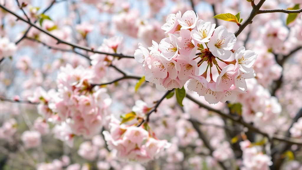 매화 개화 시기 및 품종별 특징 (realistic 스타일)