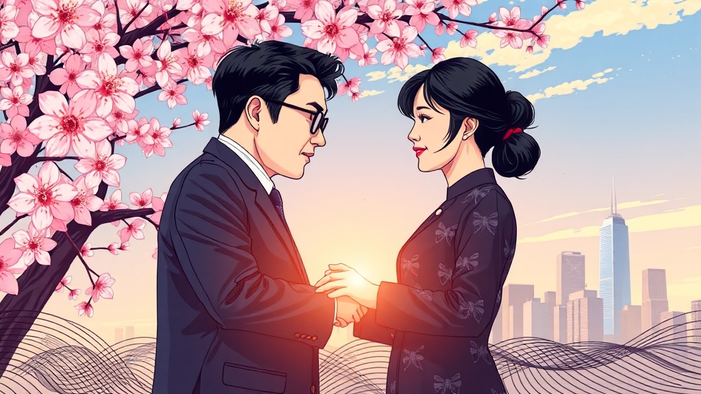 한일 관계 개선 기대감 (illustration 스타일)