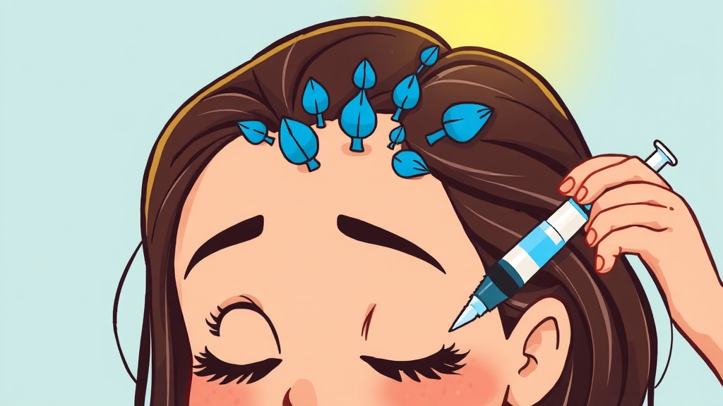 여성 탈모 치료: 약물, 주사, 생활 습관 개선 (cartoon 스타일)