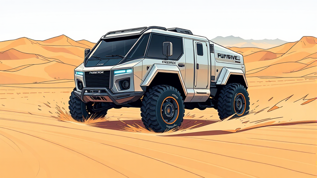 사이버트럭 특징 및 성능 분석 (illustration 스타일)