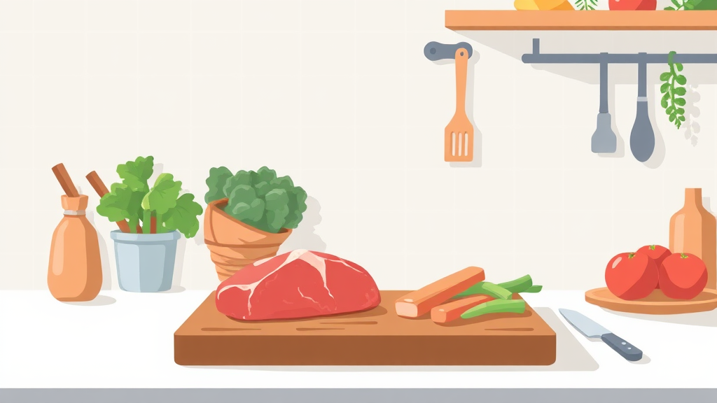 교차 오염 방지: 육류와 채소 도마 분리 사용의 중요성 (illustration 스타일)